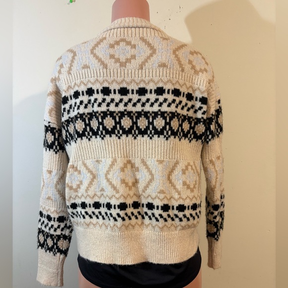 Maurices Cardigan medium Beige Black Southwestern Button-Up Deep V-Neck Sweater - Picture 2 of 8